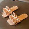 Slipper Girls Summer Slippers Children Beach Kids Slides Outdoor Indoor Girl Princess House Ruffles Pleated With Pearls