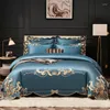 Bedding Sets High-End Gold Embroidery Set Luxury European 4pcs Blue Egypt Cotton Soft Duvet Cover Bed Sheet Pillowcases Home Textile