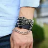 Charm Bracelets Punk PU Leather Bracelet With Chain Adjustable Gothic Rock Wristbands For Men Women Teen Girls Boys Daily Wearing Holiday