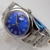 Montres-bracelets 39mm Bleu Stérile Cadran Oyster Bracelet Verre Saphir Poli Miyota 8215 Mouvement Automatique Montre Pour Hommes