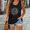 Kadın Tankları Harajuku Vintage Yaz Kadın Tank Top Metal Ay ve Güneş Baskı Yelek Tişört Üstleri O Boyun Kolsuz Günlük Yelekler