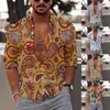 Erkekler Tişörtler Erkekler Sıradan Uzun Kollu İlkbahar Yaz Tşini Boyun 3D Baskılı Moda Üst Bluz Sokak Giyim Düğmesi