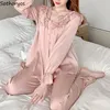 Vêtements de nuit pour femmes Ensembles de pyjama pour femmes Dentelle Col en V Volants Élégant Vêtements de nuit à manches longues Respirant Luxe Femmes Pyjamas Printemps Automne Lounge Wear 230303