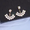 Stud Earrings Korean Trendy Imitation Pearl Earring For Women Gold Color Geometry Front Back Double Sided Wedding Crystal Jewelry