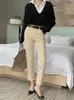 Damesjeans Fiords Brand Vintage High Taille Beige Jeans Women Koreaans Casual Skinny Stretch Jeans Streetwear Straight Harajuku Jeans 230303