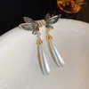 Dange oorbellen 2023 Vintage Black Butterfly For Women Fashion Jewellery Waterdop Pearl Long Oordings Party Accessoires