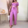 Summer Womens Two Piece Pants Designer Puff Sleeve Kort skjorta och raka benbyxor Suits 2 -stycken SNE0365 Casual Fashion Street Trousers Suit