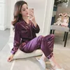 Dames slaapkleding 2 stuks faux zijden satijnen pyjama set herfst vrouwen lange mouw nachthemd voor vrouwelijke dames pyjama's