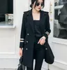 Women's Wool Black Double-breasted Epaulettes Military Style Woolen Coat Women 2023 Autumn Winter Long Section Thickening Blends