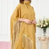 Roupas étnicas abaya mulheres muçulmanas borla tassel batwing vestido de gola alta de gola alta