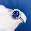 Cluster Rings TM Blue Sapphire Ring 1.1ct Real Pure 18 K Natural Unheat Gemstone Diamonds Stone Female