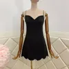 Casual Dresses Rhinestone Fringed Black Party Dress Women Summer Light Luxury Small V-neck Suspender Mini