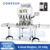 Zonesun Tartım Doldurma Makinesi Otomatik Granül Dolgusu Tartıcı 4 Kafa Fındık Fasulye Tahıl Tohumları Parçacık Şişeler ZS-GW4