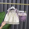 Meninas Meninas Mini Mini Vestido 2023 Verão Floral Lace Shorts 2 peças Roupas para bebê de 1 a 6 anos de idade