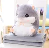 Plush Dolls Hamster Plush Doll With Pillow Carpet Dualuse Soft Stuffed Kid Cushion Blanket Air Conditioning Cushion Coral Fleece Blanket 230303