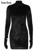 Vestidos casuais Hawthaw Mulheres de manga longa BodyCon STREETHEATH Club Velvet Black Mini Dress 2022 Fall Roupas Itens por atacado para negócios Z0216