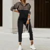 Dames tweedelige broek 2023 Spring herfst vrouwen modieuze print combineren sweatshirts casual lange mouw v nek top jogging pak met