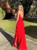 Casual Dresse Elegancka głęboka v szyja maxi sukienka seksowna falbany backless klub 2023 Modna damska plaża podzielona sundress vestidos 230302