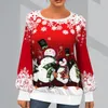 Женские блузки шикарные леди рождественские топ -топ с длинными рукавами теплый мягкий снежинка рождественская толстовка Рождество