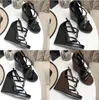 Marcas de luxo Summer Pop Papo Women Wedges Sandal Tribute Leather Wedge Sandals Sandals Black Nude Brown Genuíno Top Luxo Couro 35-43