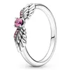 Anello Pandora da donna in argento 925 Anelli di moda con corona a cuore originale Rose Me Love Open Triple Pansy Flower Angel Wings Osso dei desideri senza tempo