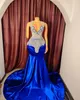 2023 고급 아랍어 ASO ASO EBI Mermaid Prom Dresses Royal Blue Beaded Crystals 섹시한 저녁 형식 파티 두 번째 리셉션 생일 가운