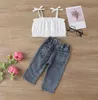 Toddler Baby Kid Girl Clothes Set Camicia bianca jeans strappati Abiti Bambini Ragazze Costumi Estate