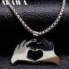 Pendant Necklaces Friends Gift Gesture Hand Love Heart Stainless Steel & Pendants For Women Silver Color Necklace Jewelry Bijoux