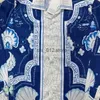 Men's Casual Shirts CASABLANCA Blue Marble Swan Print Shirt Men Women High Quality Long Sleeve Shirt T230303