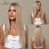 Synthetic Wigs Easihair Blonde Lace Front Wig Ombre Synthetic Hair Middle Part Highlight Long Straight Heat Resistant Cosplay 230227