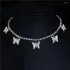 Choker Trendy Cute Iced Out Butterfly Necklaces For Women Men Gold Silver Color Tennis Chain Animals Pendant Rhinestone Jewelry