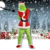 의상 산타 클로스 의상 정장 크리스마스 의상 괴짜 도둑 녹색 모피 몬스터 그린치 마스크 헤드 기어 파티 294o