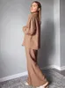 Damska odzież sutowa bawełniana bawełniana damska ubrania domowe brązowe 2 -częściowe zestawy długoterapety