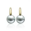 Dangle Earrings 9-10MM Natural Silver Gray Real Tahitian Pearl Drop 14K Yellow Gold