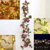 Strängar 3/5m blomma grönt bladsträngslampor konstgjorda vinstockar fairy batteridriven trädgirland ljus för ogräs hem dekoration