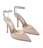 Women Sexy Crystal decorative High heeled sandal pointy toe rhinestone -encrusted strap spool Heels sky-high heel for women summer luxury designers shoes size35--42