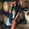 Vestidos casuais xiktop Skeleton Graphic Tshirt Dress feminino preto de manga curta solta Mini streetwear punk gótico punk atacado