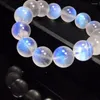 Bracciale con perline in pietra di luna blu naturale con filo trasparente rotondo 14 mm da donna