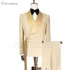 メンズスーツブレザーファッションシャンパンスーツマン2ピーススリムフィットブレザーパンツセットテーラーメイドの高級ゴールドウエディングウェディングタキシードスグルームジャケット230303