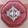 2023 Choucong varumärke bröllopsringar smycken Sterling Sier Marquise Cut White Topaz Cz Diamond Eternity Women Engagement Band Ring for Lover