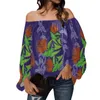 Women's Blouses Spring Off Shoulder Chiffon Blouse Pullover Hawaii Polynesian Tribal Clothing Bird Of Paradise Fern Print Elegant Ladies