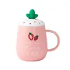 Mugs 430ml Japanese Style Cartoon Cute Strawberry Ceramic Cup Creative Mug Ins Water With Lid Spoon Couple Customized