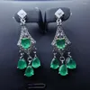 Dangle Earrings Luxurious Tasselsrhombus Water Drop Natural Green Emerald Gemstone 925 Silver Girl Party Jewelry