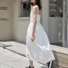 Casual Dresses Cotton Sleeveless V-neck Women Dress 2023 Maxi Summer Spaghetti Strap A-line Sundress White Ruffle Vestidos