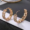 Hoop Earrings Gold Thick Wide Chain For Women Cuba Link CZ Zircon Geometric Fashion Female Jewelry Accessories 2023