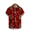 Camisa de camisetas masculinas masculino masculino imprimido de natal de manga curta de manga para baixo designer de praia blusa floral longa