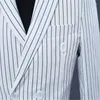 Ternos masculinos listrado branco elegante terno blazer com calças conjunto de 2 peças masculino negócios fino formal jaqueta para shows festa casaco trespassado duplo