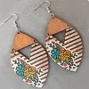 Boucles d'oreilles à tige 2023 Est mode aquarelle peinture rayé bleu Bonnet tournesol Floral en bois pour femmes fille cadeaux