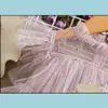 Kız Dresses Tatlı Kızlar Yıldız Sequins Gaz Nüfus Yaz Kids Dantel Fal Fly Sleeve katmanlı Tle Kek Elbise Çocuklar Prenses Giysileri A722 Dhupq