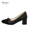 Scarpe eleganti Fanyuan Décolleté donna con tacco Retro Punta quadrata Tacchi alti da sposa rossi Mature Chunky Ladies Zapatos Mujer